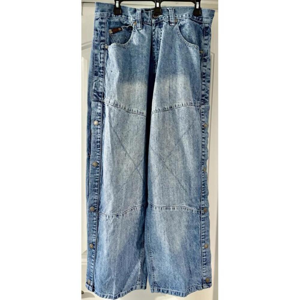 Delf K&S Men’s Baggy Snap Jeans Skater Wide Leg Vintage